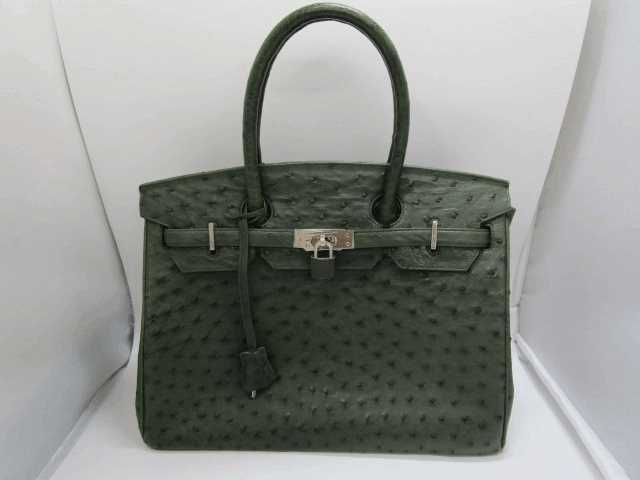 【海田店】　ジェニュイン/GENUINE オーストリッチ ハンドバッグ グリーン系　【中古】