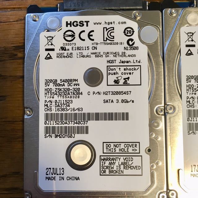 HGST(HITACHI) 320GB 10個 正常判定 HDD SerialATA SATA 2.5inch 日立