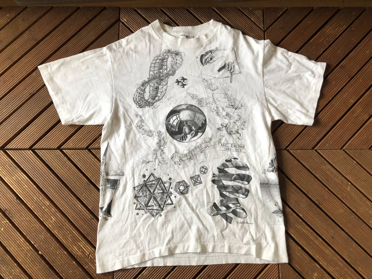 美品【90's M.C. ESCHER M Tee】ビンテージエッシャー騙し絵両面マルチ