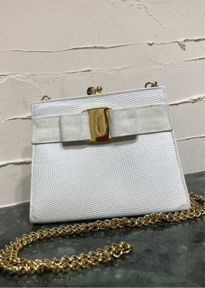 Salvatore ferragamo ヴァラリボン リザード型押しレザー パーティー 