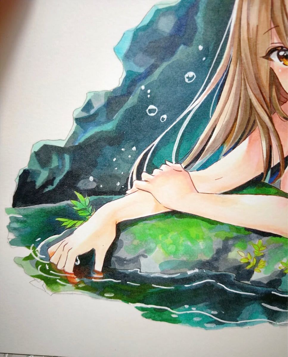 手描きイラスト 可愛い 人魚 セクシー 美人 同人 直筆 一点物 原画