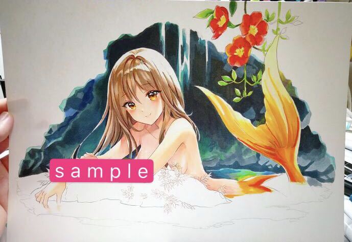 手描きイラスト 可愛い 人魚 セクシー 美人 同人 直筆 一点物 原画