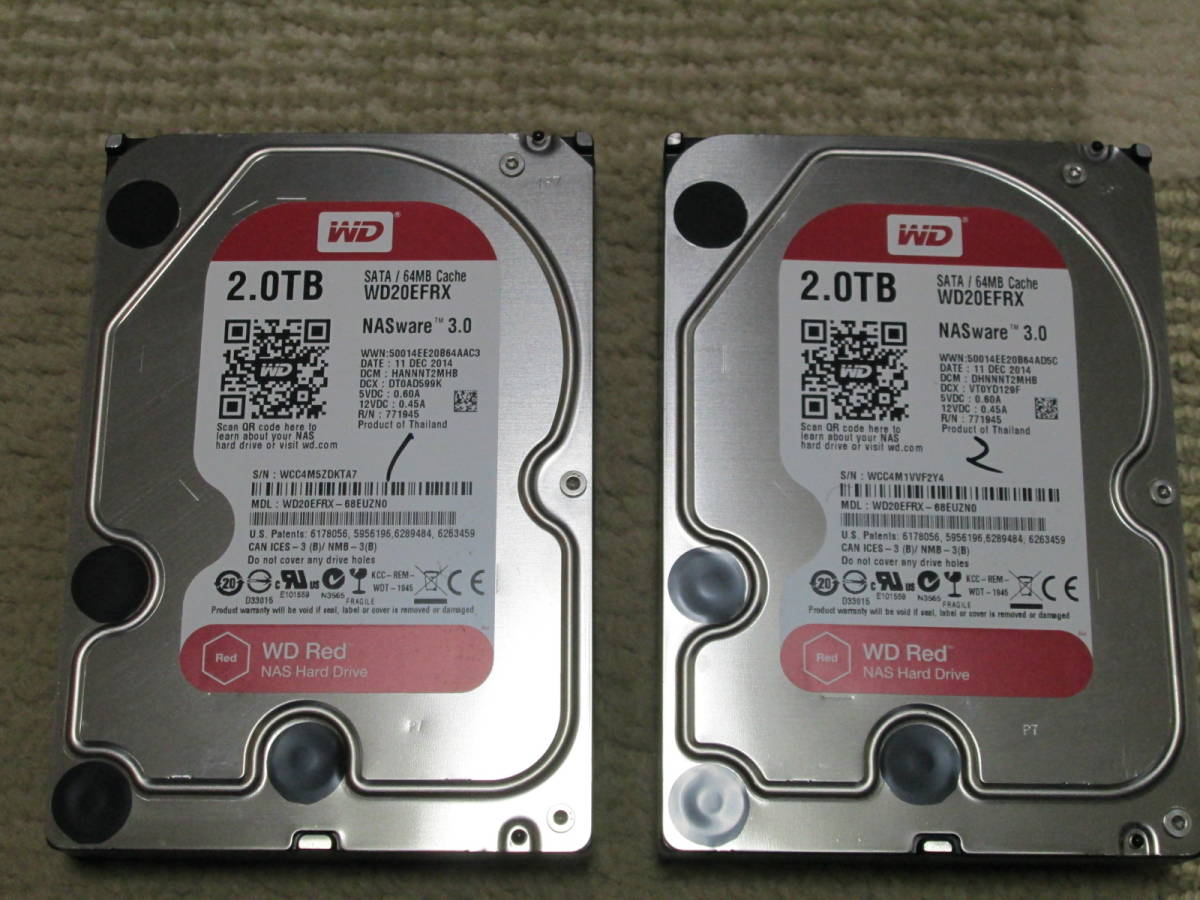☆4000時間未満 ２台セット Western Digital WD20EFRX 2TB SATA 3.5in 2.0TB 中古品 レターパックプラス_1