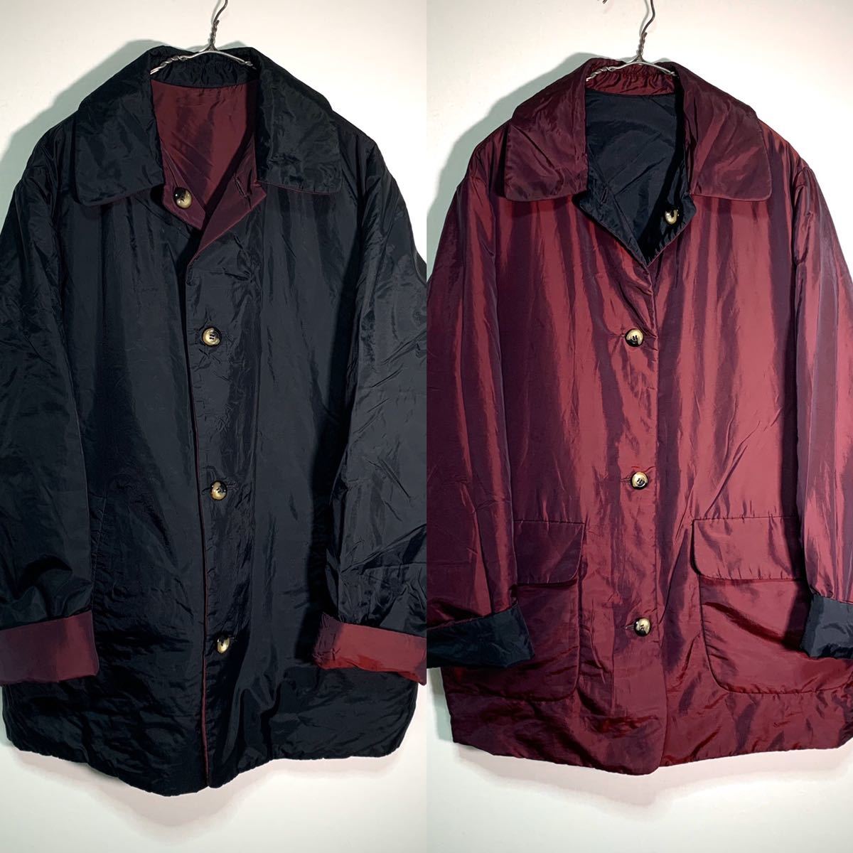 【人気，正規品】 80s IZZI リバーシブル 中綿 ナイロン 玉虫 ハーフコート L 黒&times;ボルドー ユニセックス 90s 00s ビンテージ 古着 オールド(Lサイズ)｜売買されたオークション情報、yahooの商品情報をアーカイブ Lサイズ