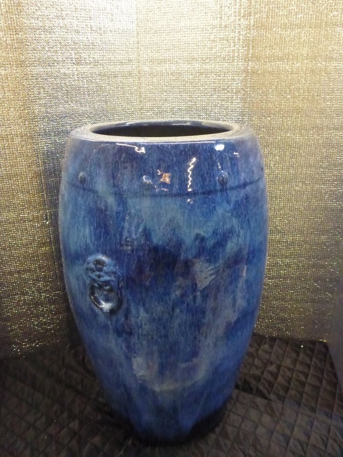 立ち火鉢 手炙り フラワーベース 花器 スタンド 陶器 藍色 紺 和風 レトロ 大阪 堺市 引き取り歓迎 珍品 レア 立ち火鉢 大型 立火鉢 長火鉢