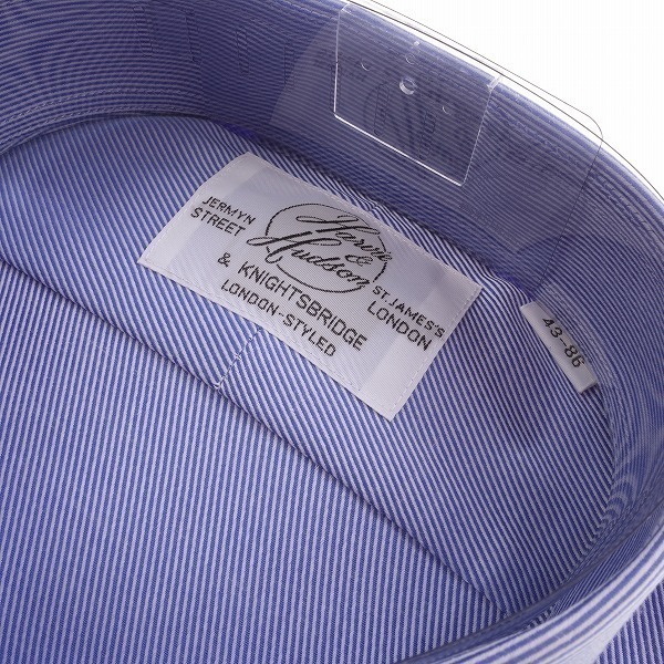 新品★Harvie&Hudson ハービー＆ハドソン 英国 形態安定加工 ストライプ ドレスシャツ 39-80 綿100％ ブルー 正規店本物 ◆5832◆