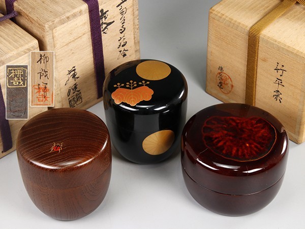 C158. 茶道具 棗 三点まとめて 瑞泉造 竹平棗・高田柳哉作