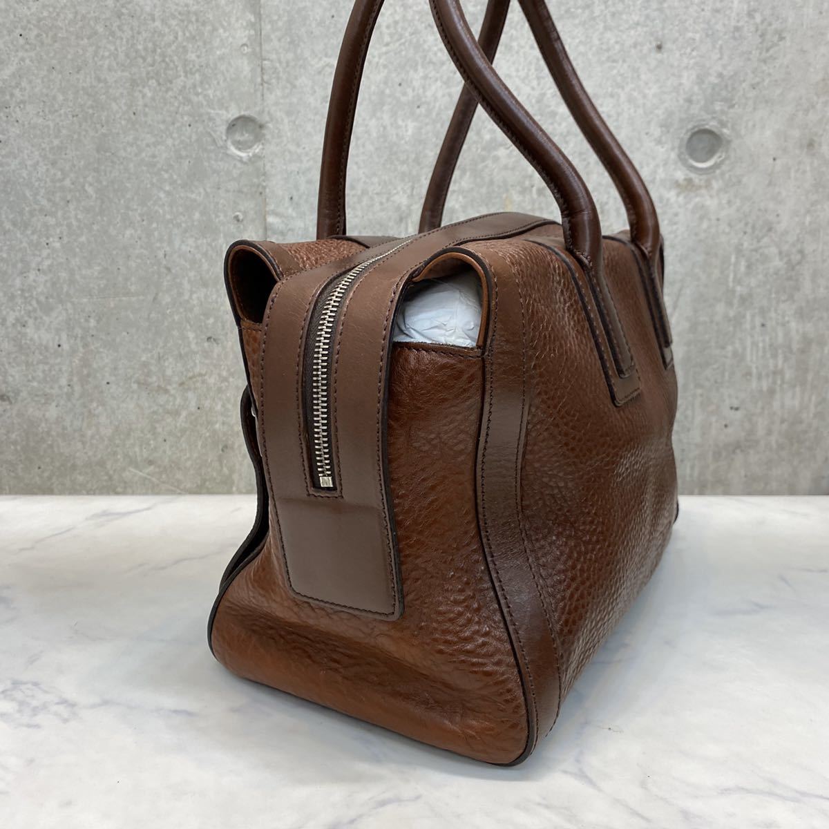 美品 HIROFU ヒロフ イタリア製 本革 レザー ハンドバッグ 肩掛け可能 