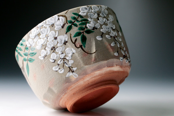 【古美味】八代吉向十三軒作 藤乃絵茶碗 茶道具 保証品 1DZs