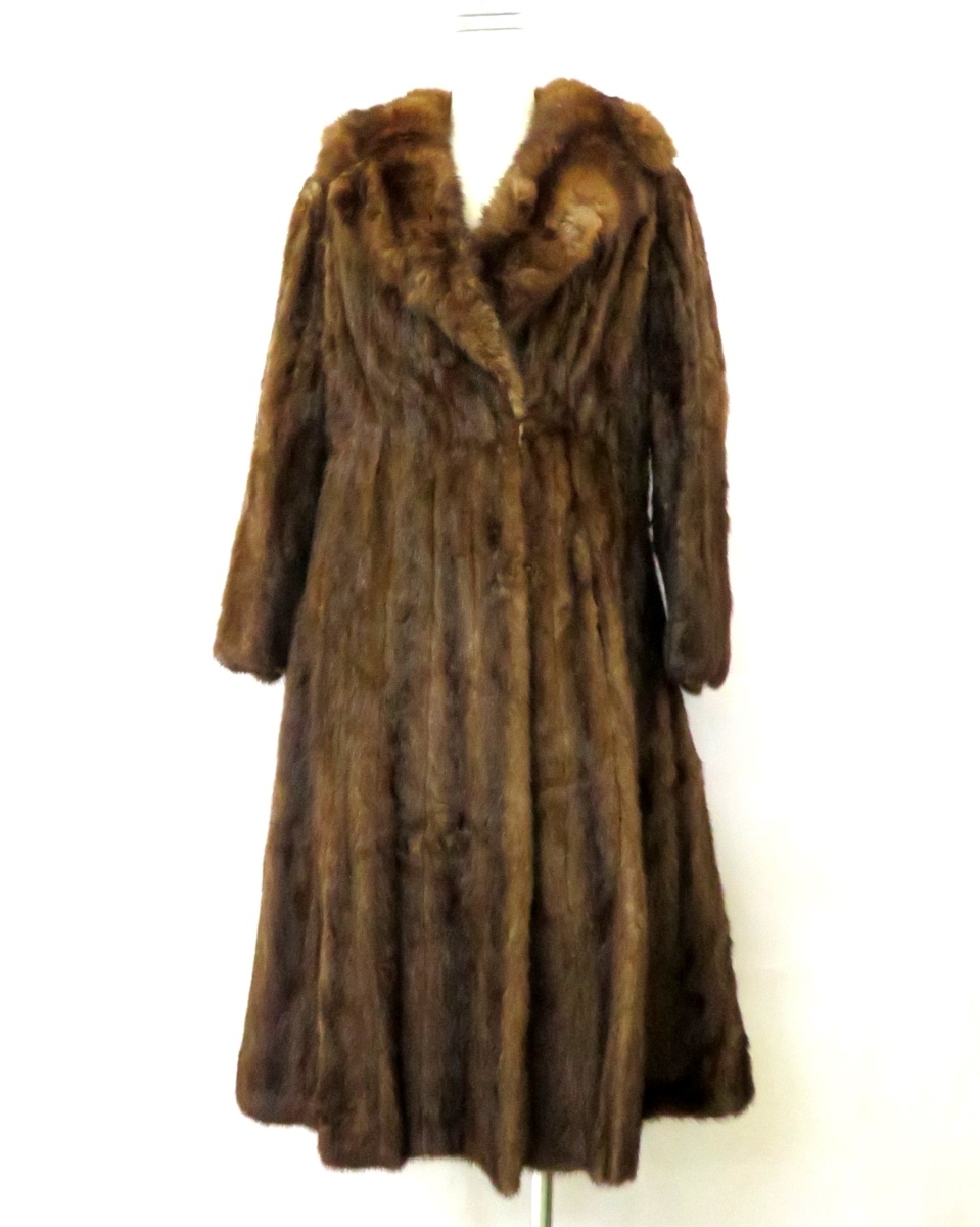 ブラウン 毛皮ロングコート　ミンクコート 25 MINK ミンク コート セミロングコート 13号 大きめ ブラウン 本毛皮