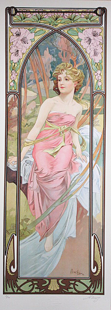 □ミュシャ 【四つの時の流れ 朝の目覚め】 シルクスクリーン 直筆