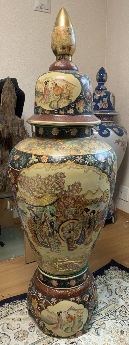 薩摩風 飾り壺 花瓶 特大サイズ 約125cm□沈香壺 飾り三段壺