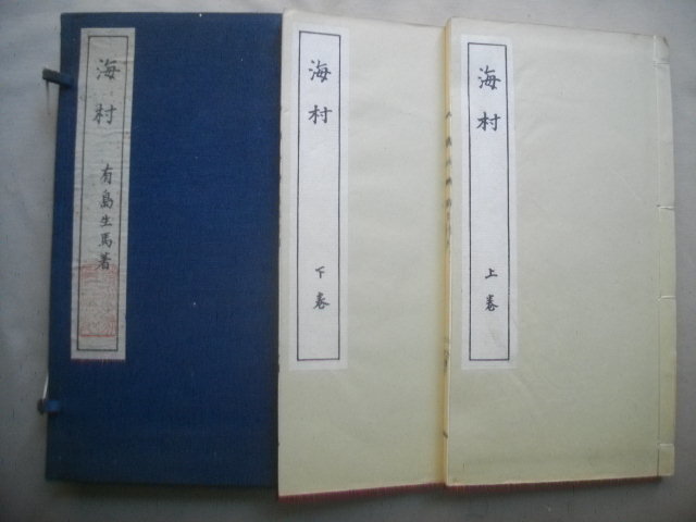 海村 上下2冊揃 有島生馬 昭和2年 初版帙 平井呈一旧蔵本（扉に平亭