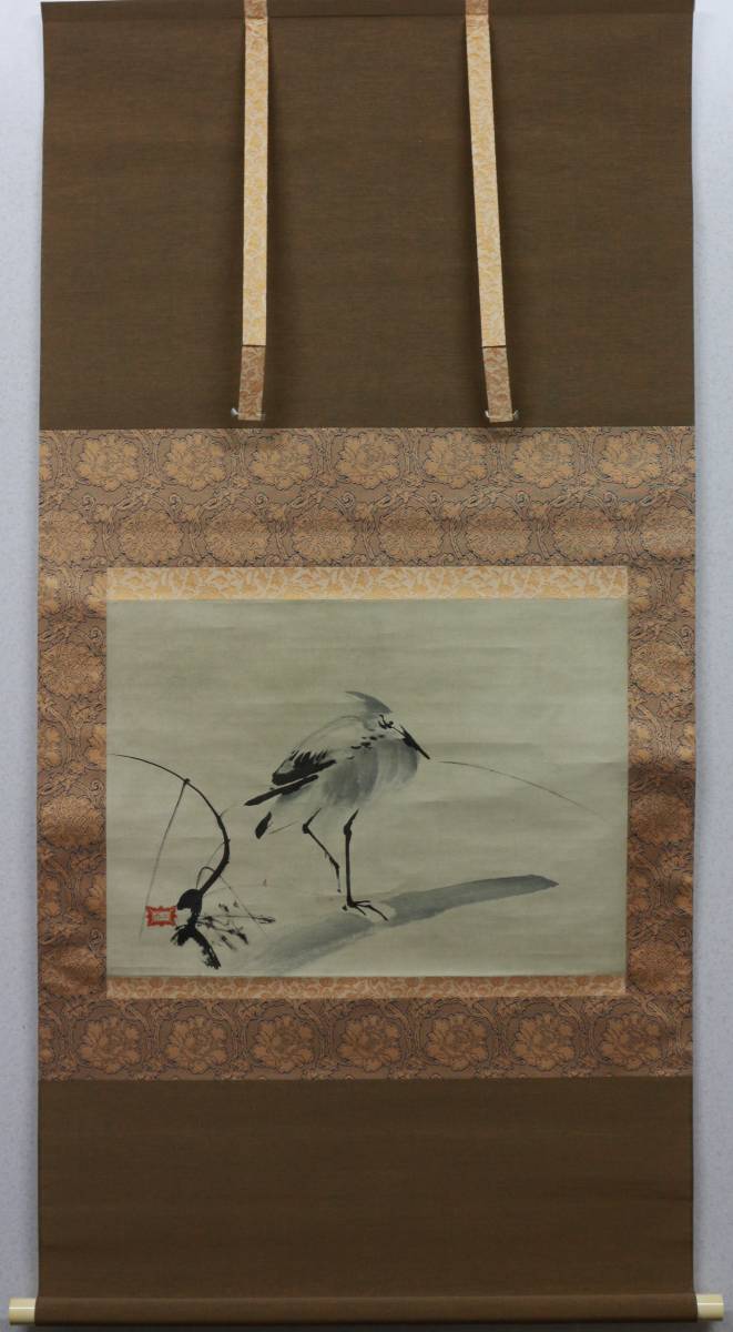 蔵 掛軸 宮本武蔵 鷺之図 複製 剣豪 二天一流 水墨画 日本画 茶掛け