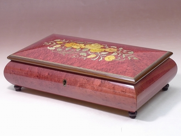 △601381/02△REUGE/リュージュ製オルゴール付イタリア製木製象嵌花柄