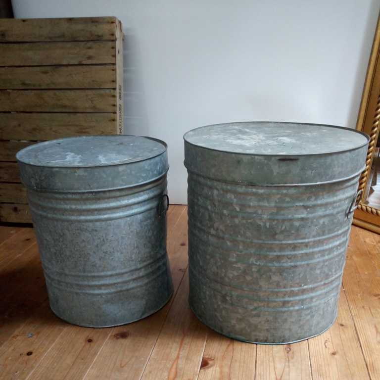 ブリキ缶　2個セット　②　サビ少ない　凹み　　収納　スタッキング　アンティーク_1