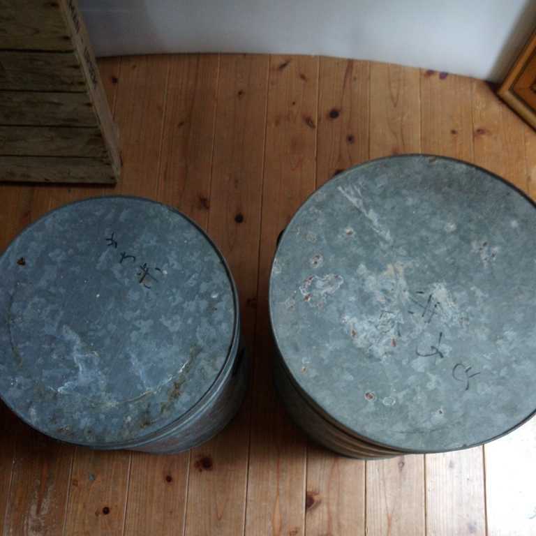 ブリキ缶　2個セット　②　サビ少ない　凹み　　収納　スタッキング　アンティーク_2