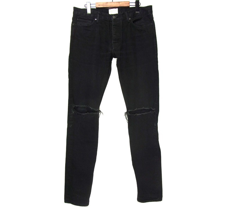 フィアオブゴッド FEAR OF GOD ■ 【 FOURTH COLLECTION Selvedge Black Denim Pants 】 裾ジップ 膝クラッシュ デニム パンツ　9735
