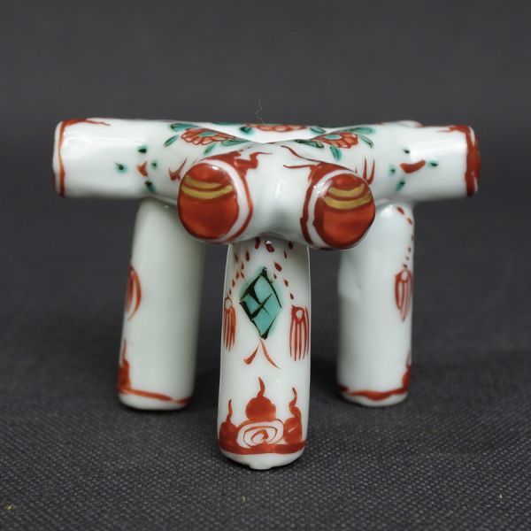 e88 赤絵 三ッ鳥居蓋置 高野 昭阿弥 造 平安・京焼 茶道具 共箱