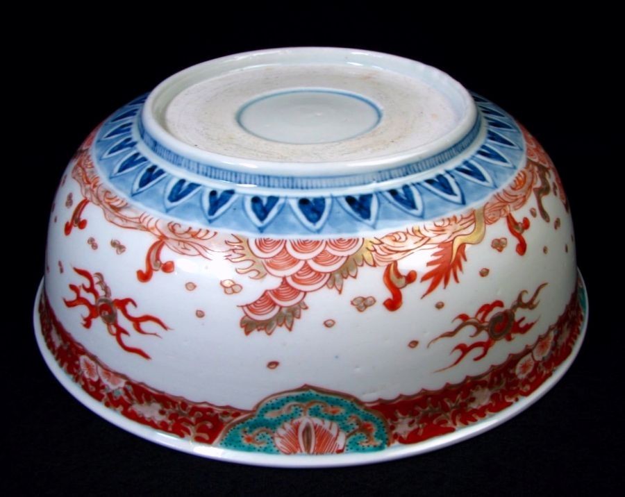 古伊万里　染錦　龍宝珠文深鉢　幅：23cm　幕末～明治/19b66