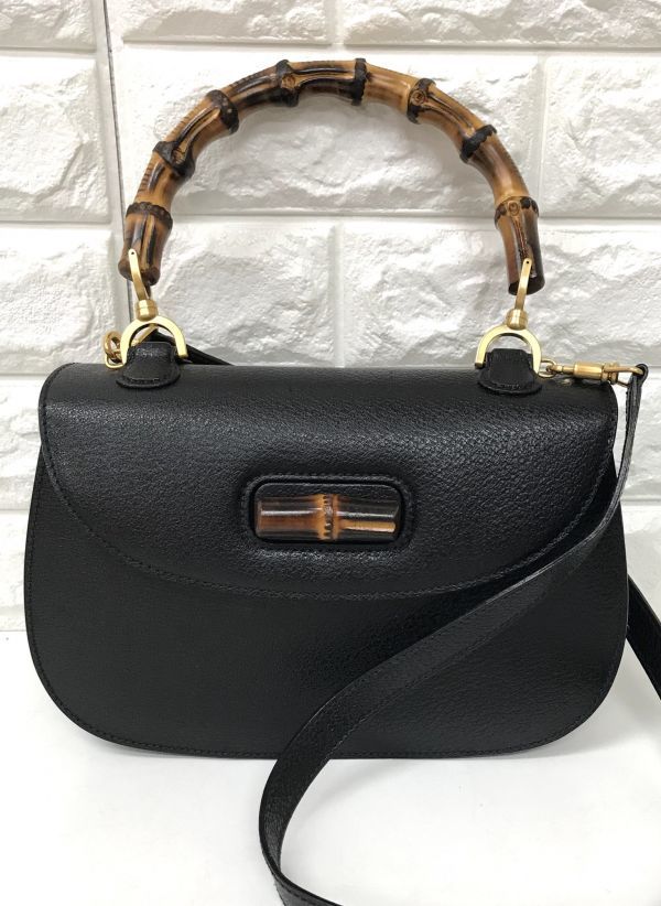 GUCCI グッチ 2way バンブー ハンドバッグ ショルダーバッグ 黒レザー