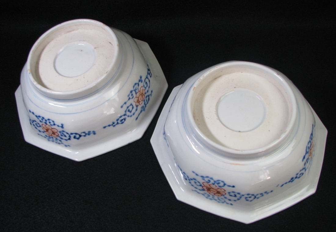 古伊万里 染錦八角鉢2客 明治～大正/20a05 伊万里、有田 工芸品 【公式