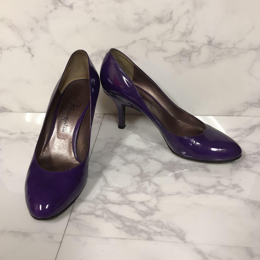 紫 パンプス エナメル 銀座かねまつ エナメルパンプス バイオレット