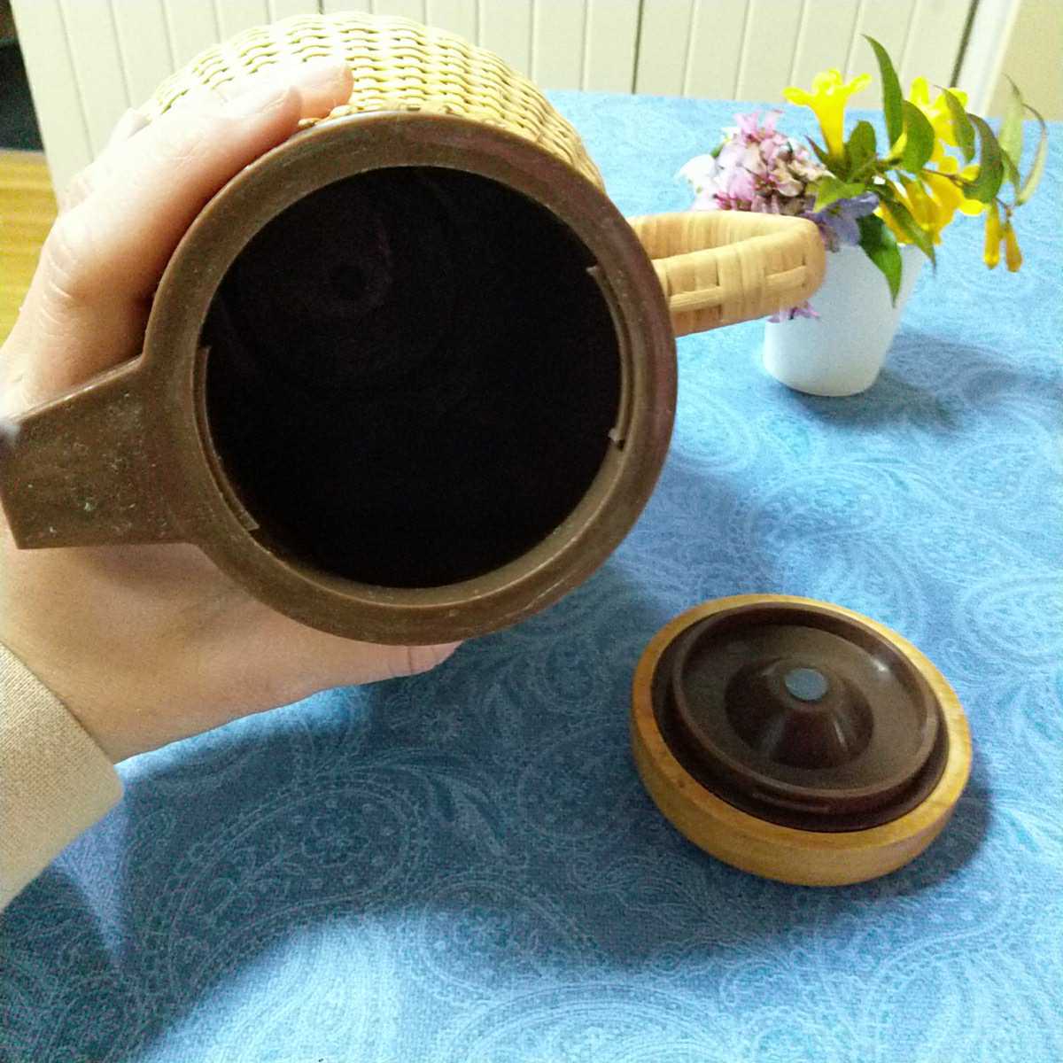 希少 象印 昭和レトロ 天然素材 お洒落な 籐 ポット 象印魔法瓶 cafe