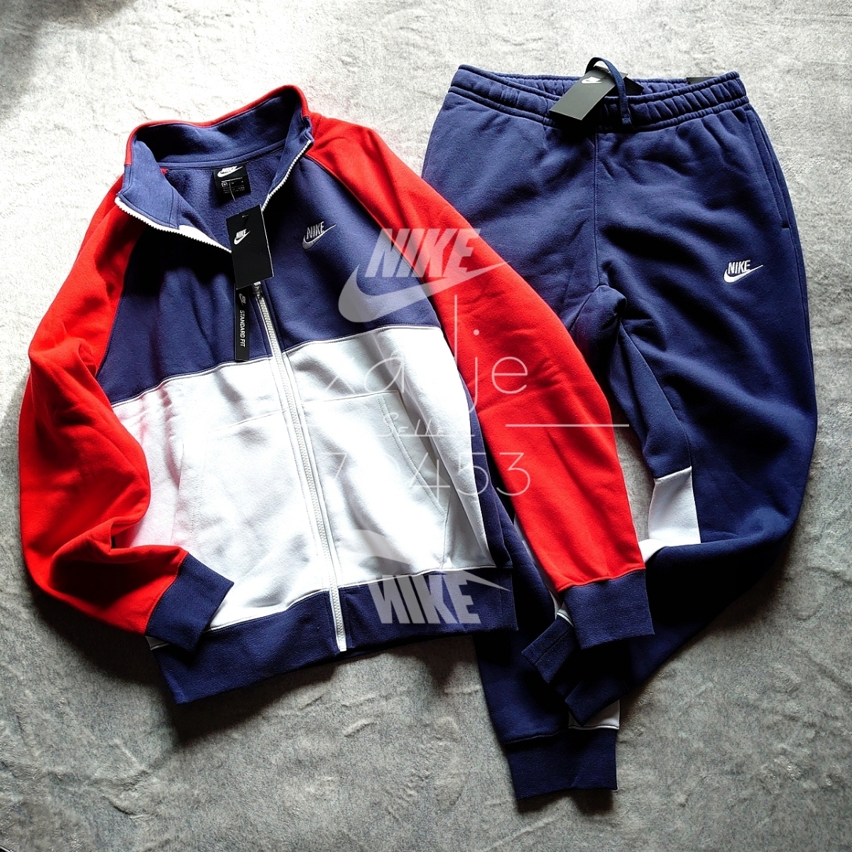安い，高品質 正規品 NIKE ナイキ 上下セット ジャケット スウェットパンツ セットアップ 裏起毛 トリコロール 紺 ネイビー 白 赤 2XL XXL(ナイキ)｜売買されたオークション情報、yahooの商品情報をアーカイブ スウェット