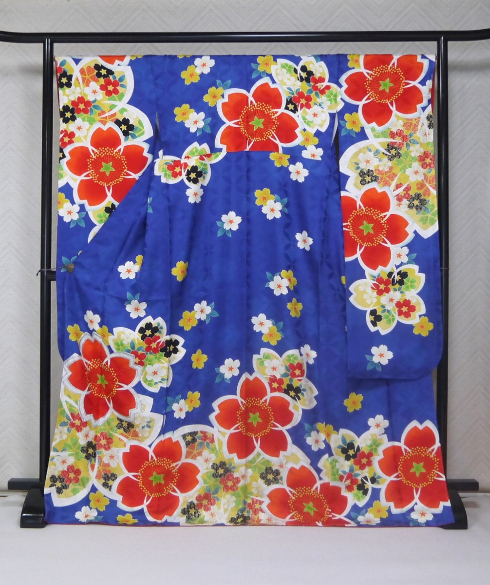 a*r様 正絹　振袖　豪華絢爛花模様 新品！1，000円～☆さか屋☆十日町『根茂織物』！豪華絢爛 金彩古典花