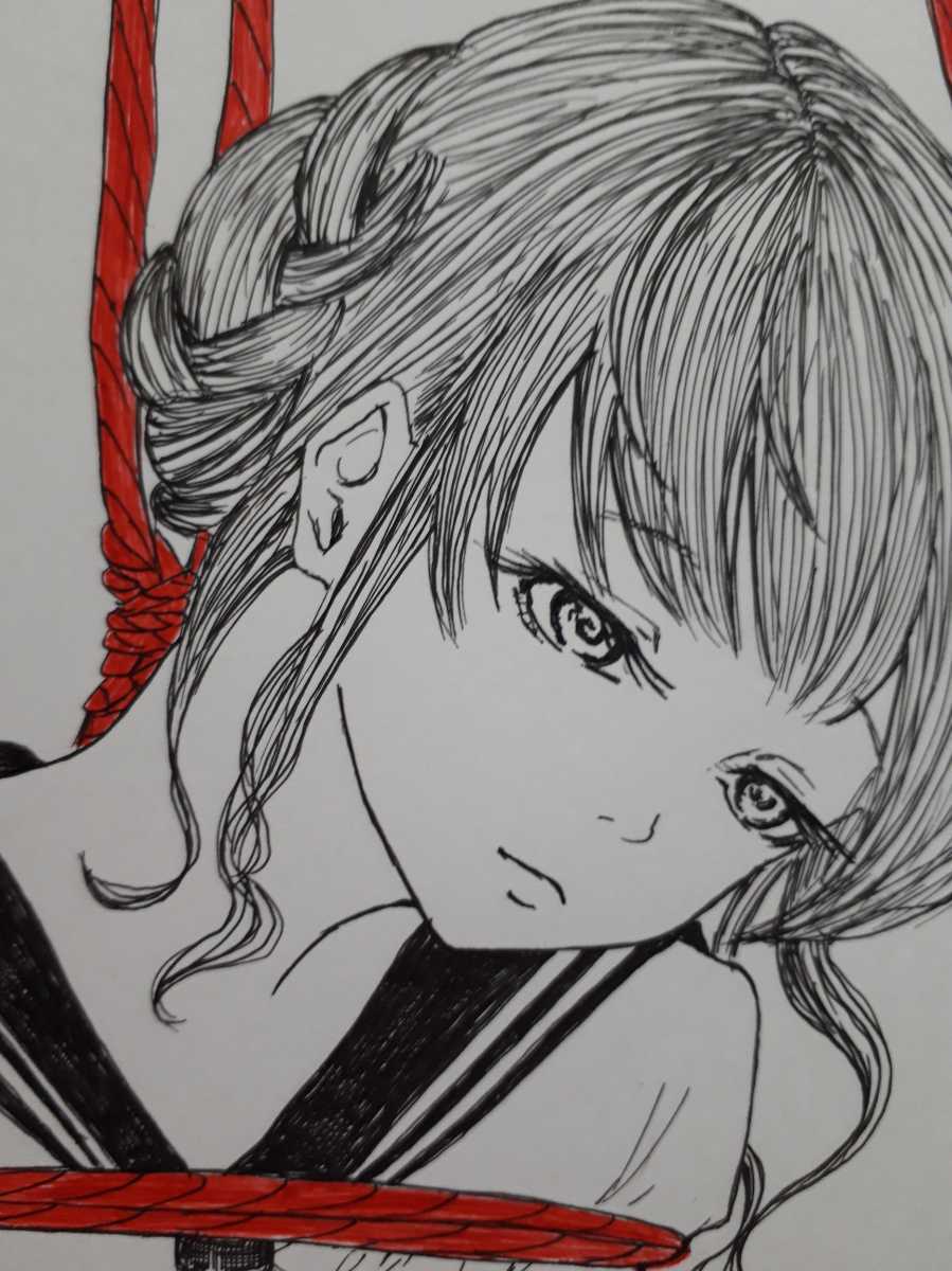 手描きイラスト☆オリジナル A4サイズ モノクロ ペン画 『束縛希望♯03