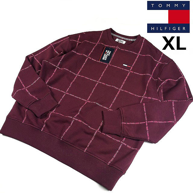 Tommy Jeans Hilfiger Denton Sports Charcoal 1円～!売切!【正規新品】TOMMY HILFIGER DENIM クルーネック トレーナー フラッグロゴ 裏起毛 高品質 男女兼用(XL)ボルドー 総柄 181214-30