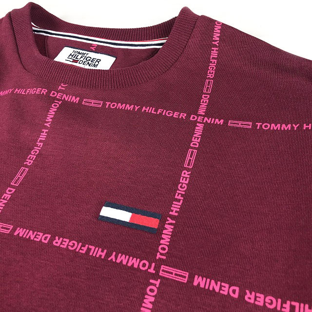 Tommy Jeans Hilfiger Denton Sports Charcoal 1円～!売切!【正規新品】TOMMY HILFIGER DENIM クルーネック トレーナー フラッグロゴ 裏起毛 高品質 男女兼用(XL)ボルドー 総柄 181214-30