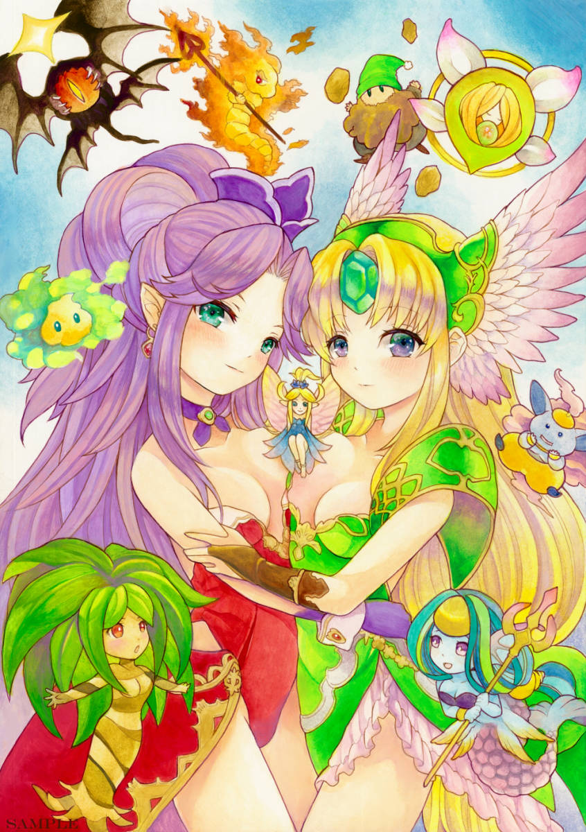 手描きイラスト 同人 聖剣伝説3 リース アンジェラ 精霊 原画 水彩画