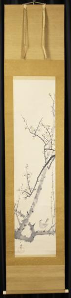 真作】【WISH】荒木十畝 「梅鶯」日本画 掛軸 共箱 〇花鳥画重鎮 帝国