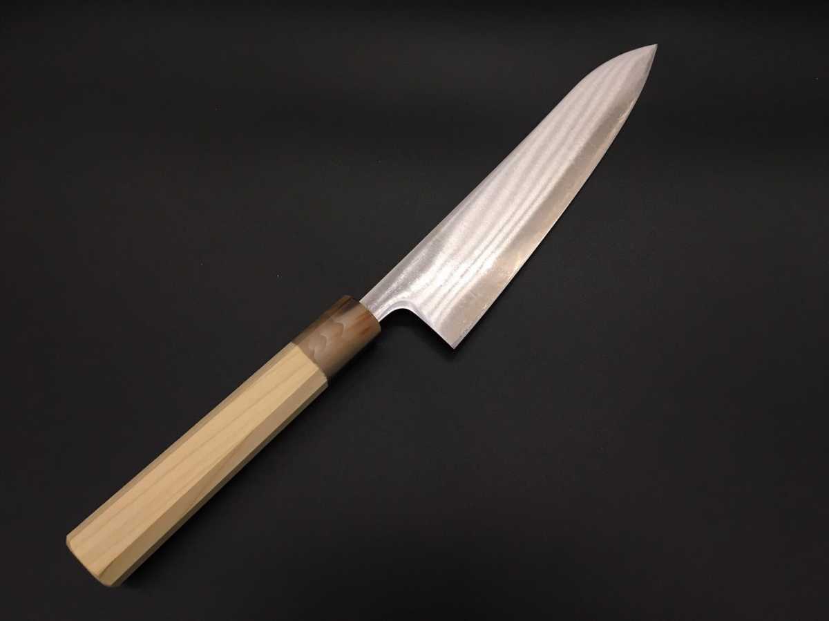 青紙スーパー鋼割込み 牛刀包丁210mm 白水牛八角柄 文化包丁 三徳包丁