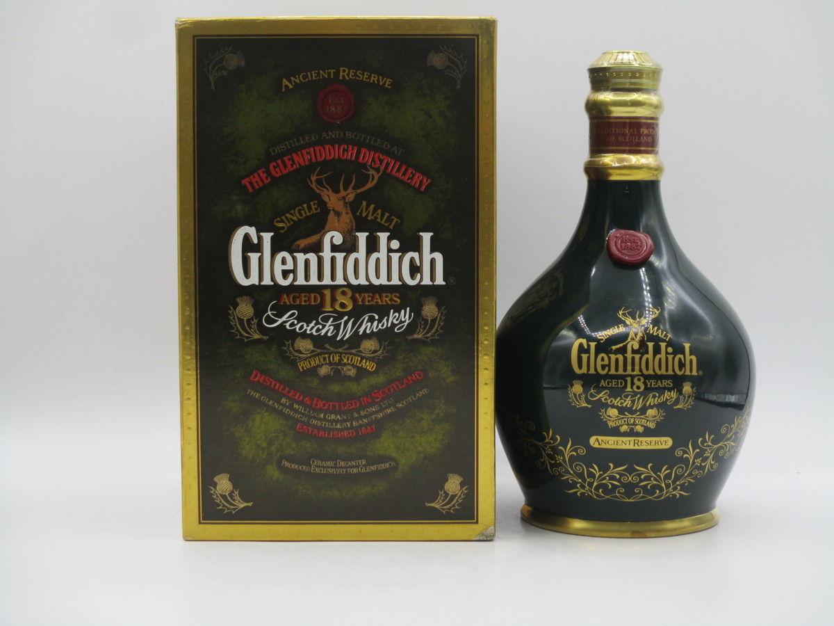【最新作，豊富な】 GLENFIDDICH 18年 グレンフィディック 緑 陶器ボトル シングル モルト スコッチ ウイスキー 700ml 箱入 古酒 T35001(ハイランド)｜売買されたオークション情報、yahooの商品情報をアーカイブ公開 - オ シングルモルト