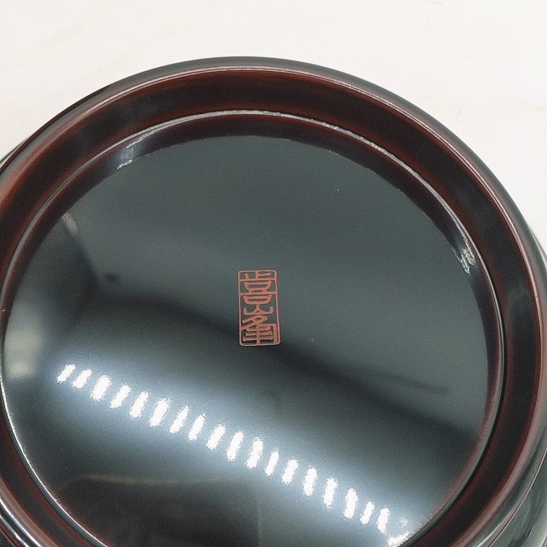 P364　越前塗　木乾　椿皿　溜　アジロ　5客セット　サイズ:(約)直径15cm　漆器　銘々皿　※未使用、長期保管品_3