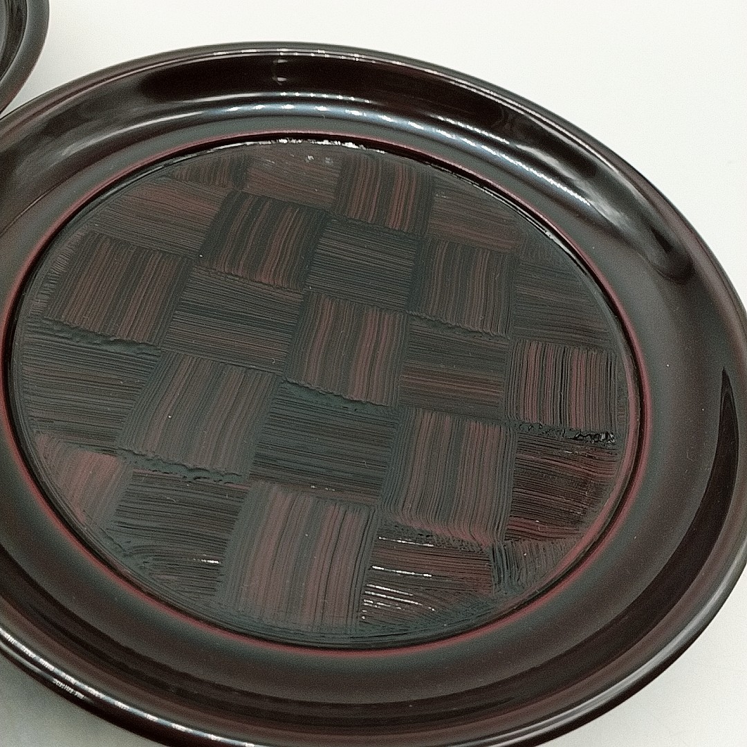 P364　越前塗　木乾　椿皿　溜　アジロ　5客セット　サイズ:(約)直径15cm　漆器　銘々皿　※未使用、長期保管品_5