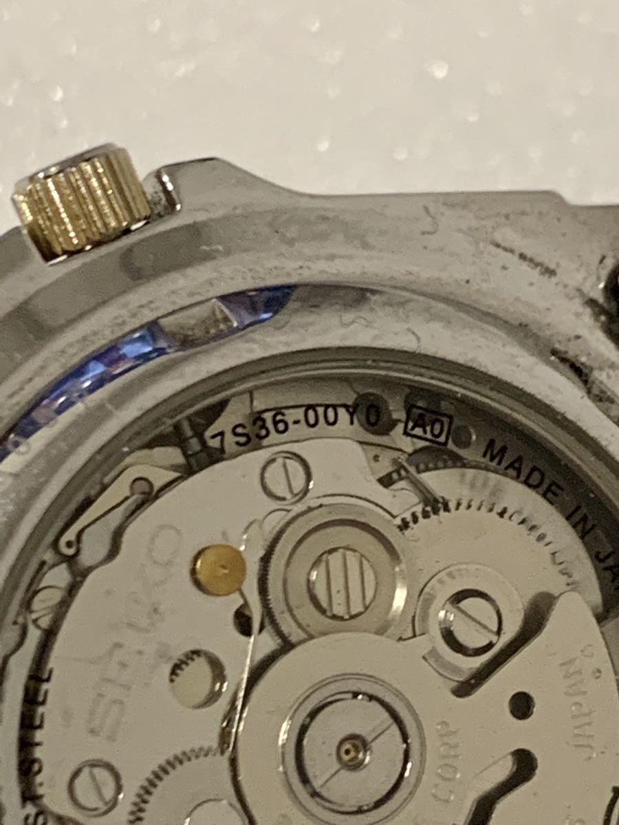 1000円SEIKOスタート セイコー SEIKO 5 ファイブスポーツ 7S36-00Y0 デイト　裏スケ 自動巻 メンズ腕時計 稼働品 ベルト破損有り