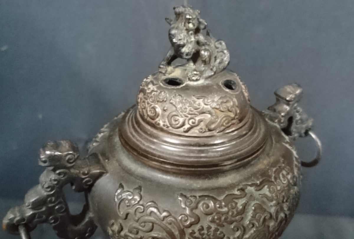 高岡銅器 香炉 米田秀保造 龍 鋳銅蝋型 銅製 17751）アンティーク☆香炉
