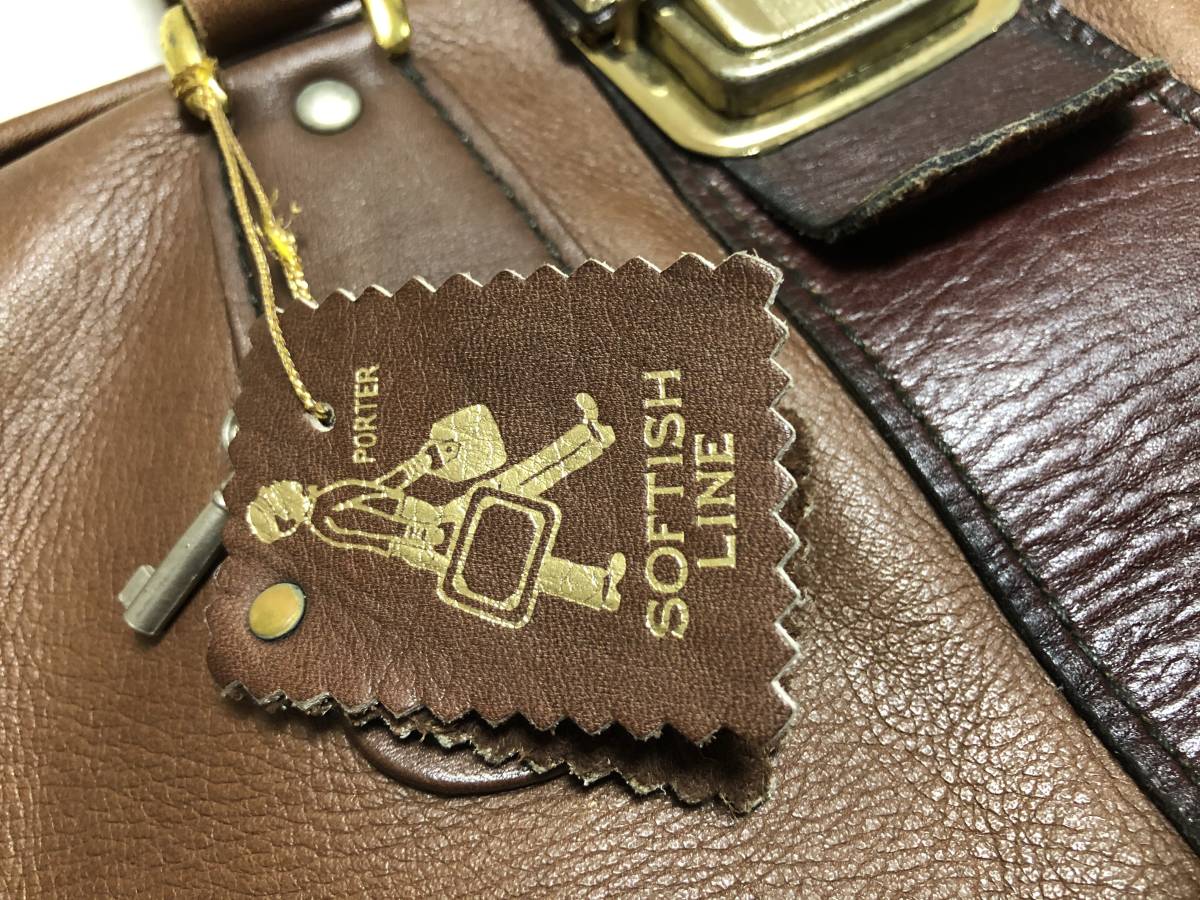 初期 絶版ビンテージ PORTER SOFTISH LINE 本革レザードクターズバッグ