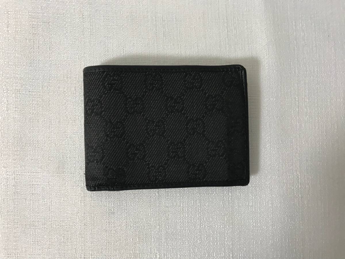 本物グッチGUCCI本革レザーGG柄デニムキャンバス二つ折りサイフ財布 