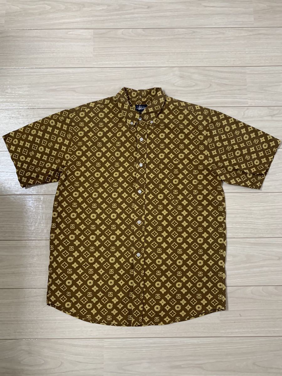 激レア 90s OLD STUSSY ステューシー モノグラム 半袖シャツ M 80's 黒
