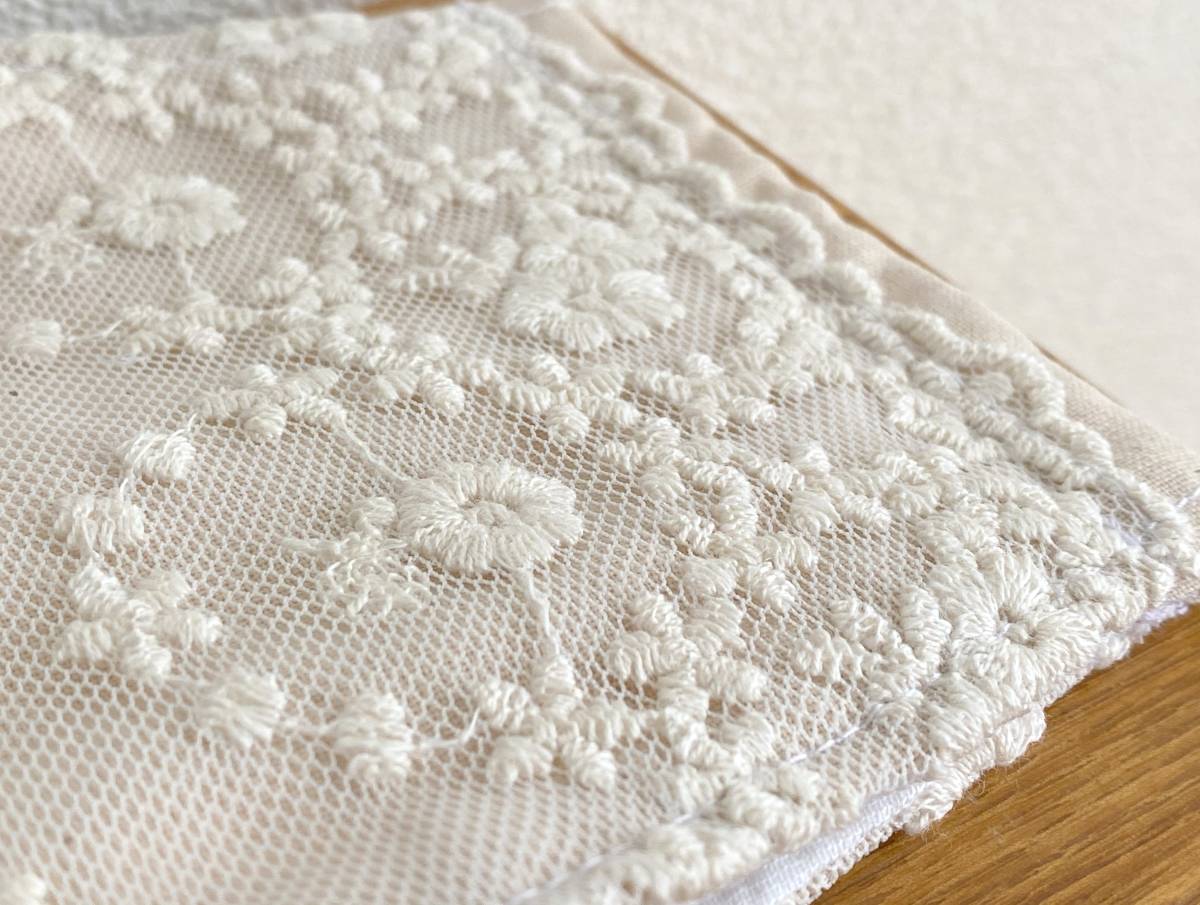 【【ハンドメイド】■マスクカバー(内ポケット付)■チュールレース/刺繍生地/ベージュ■ハーフリネン/ダブルガーゼ■小花柄/ボタニカル２_3