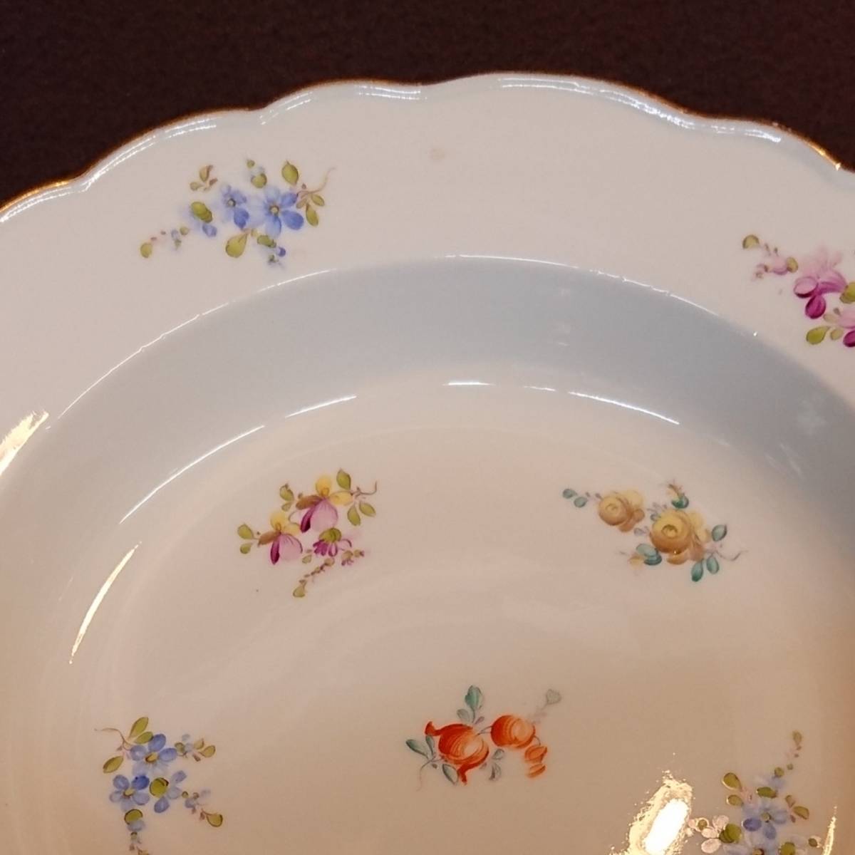 B 美麗 マイセン ドイツ スープ・プレート ハンドペイント 可憐 花絵