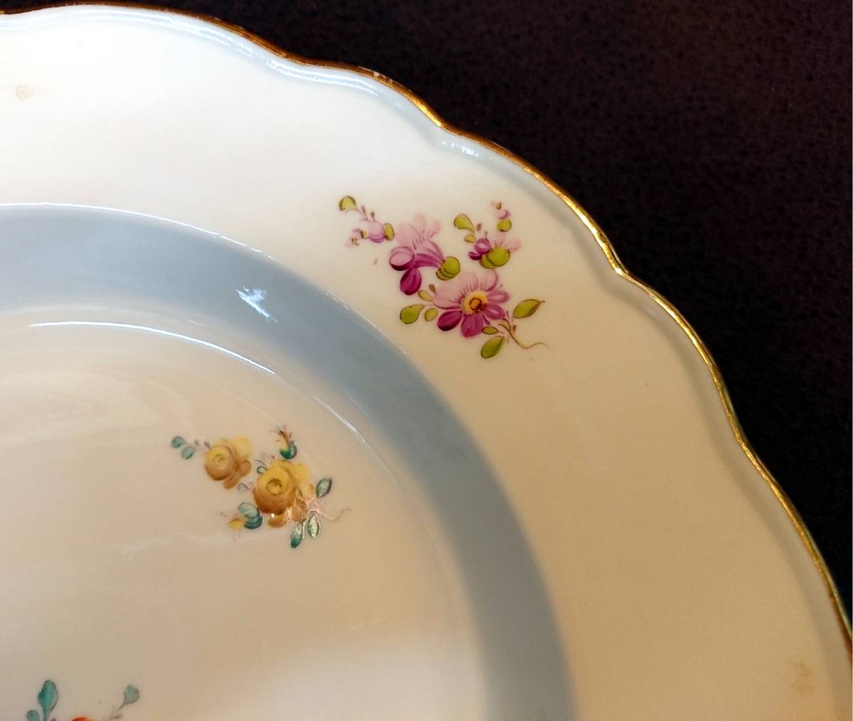 B 美麗 マイセン ドイツ スープ・プレート ハンドペイント 可憐 花絵