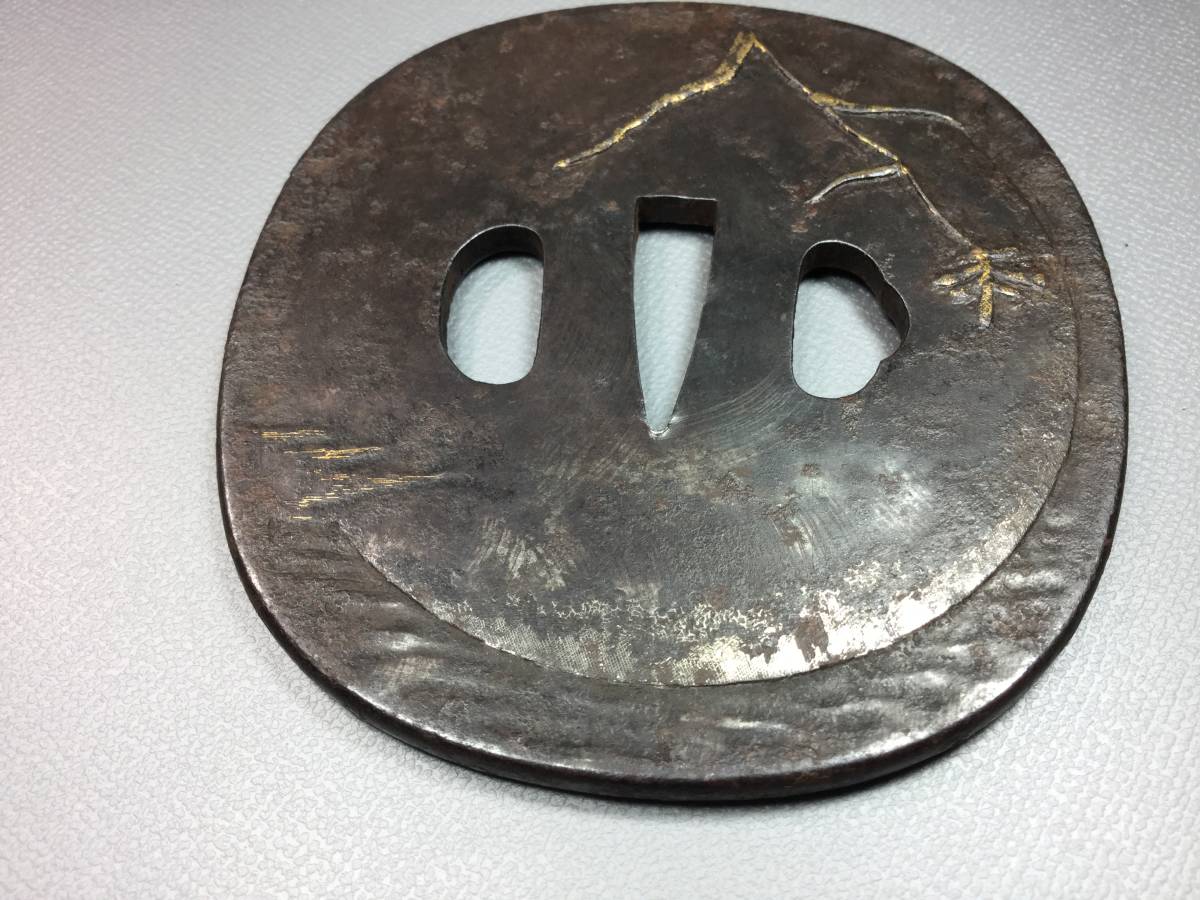 杏】⑦時代鍔「月に狸 金銀象嵌鍔」(検索縁頭甲冑笄刀剣装飾拵小柄 