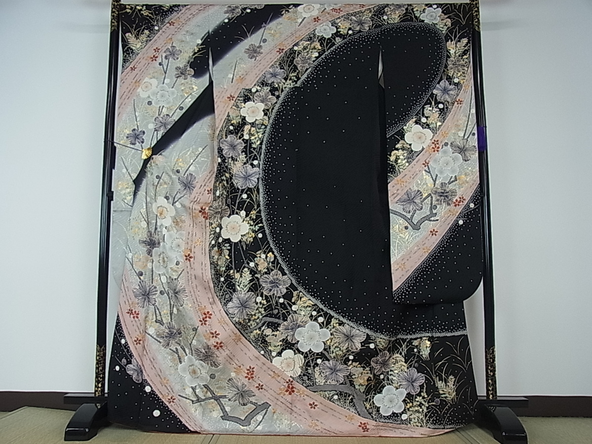 確認 正絹 逸品 金彩 駒刺繍 黒地 平和屋-こころ店□豪華振袖 | DABG6526cd