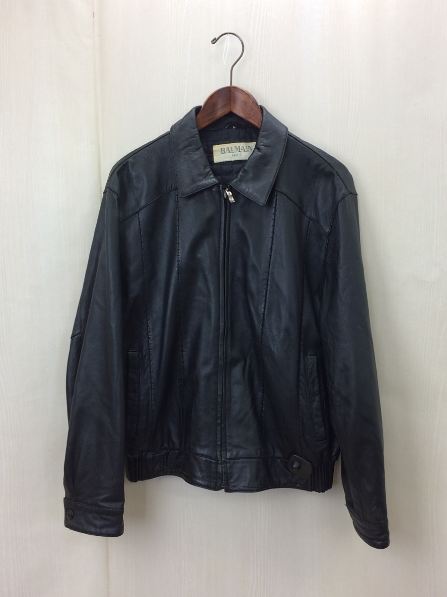 BALMAIN 羊革 ラムレザー ブルゾン ジャケット 黒 メンズLL BALMAIN◇レザージャケット/ブルゾン/革ジャン/M/羊革/ラムレザー